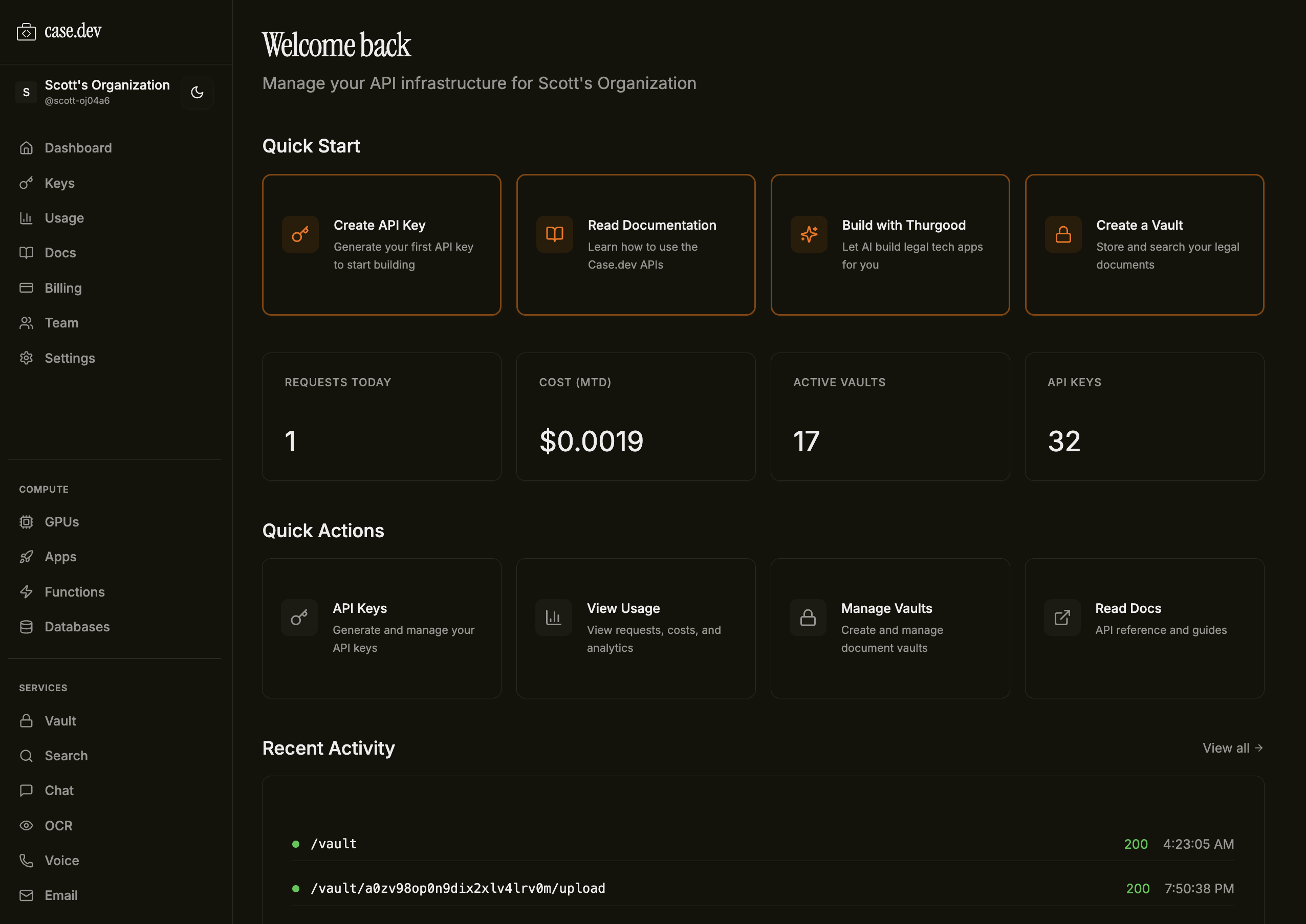 case.dev dashboard